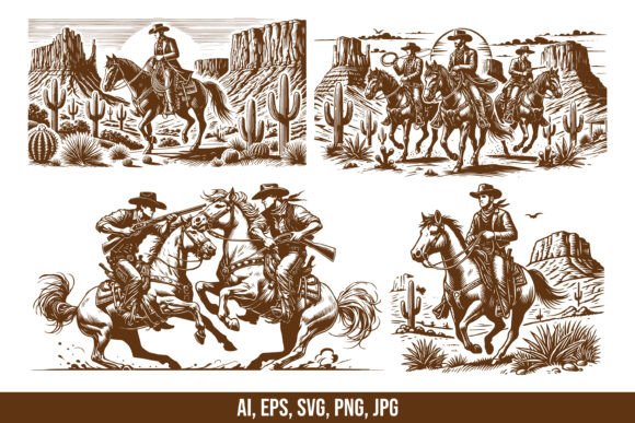 Cowboy in Wild West Vector Review for Real Embroidery Projects