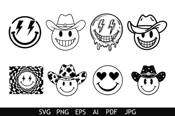 Cowboy Smile Face Icon Set: A Playful Embroidery Design for Real Projects