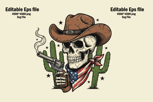Skeleton Cowboy with Gun and Bandana: A Bold Embroidery Design for Real Projects
