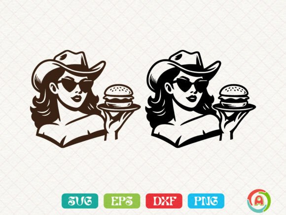 Western Diner Girl with Burger Clipart: A Designer’s Take