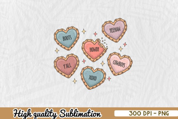 Western Love Hearts Valentine's PNG for Real Embroidery Projects
